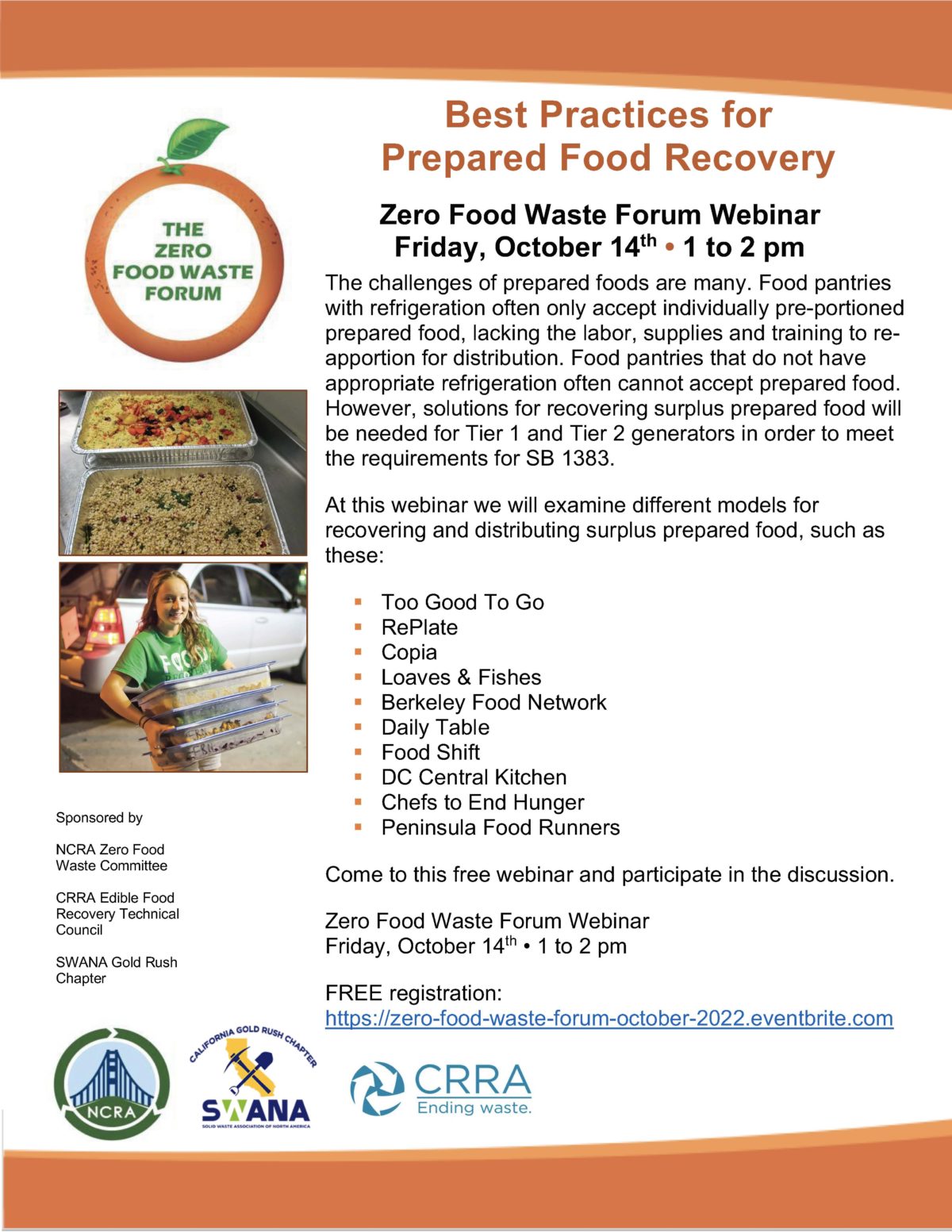 Webinar: Best Practices for Prepared Food Recovery, 10/14
